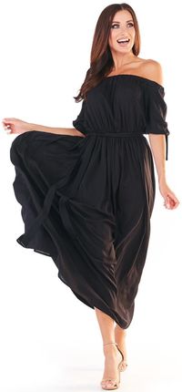 Czarna Długa Sukienka z Hiszpańskim Dekoltem