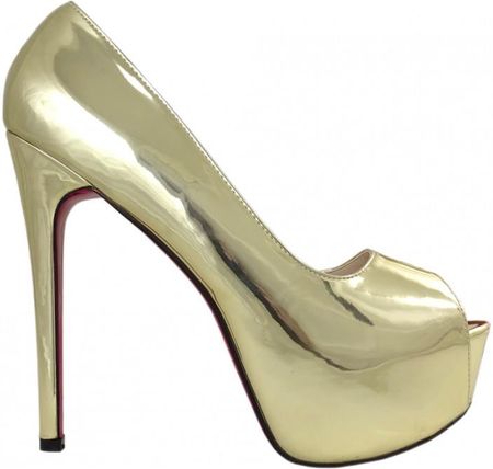 Złote szpilki na platformie duże rozmiary high heels