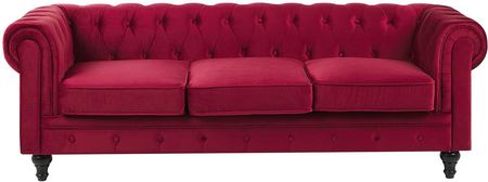 Beliani Klasyczna sofa 3-osobowa tapicerowana welurowa pikowana czerwona Chesterfield
