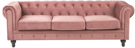 Beliani Klasyczna sofa 3-osobowa tapicerowana welurowa pikowana różowa Chesterfield