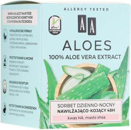 Krem AA Aloes 100% aloe vera extract sorbet nawilżająco-kojący na dzień i noc 50ml