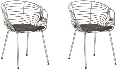 Beliani Zestaw 2 krzeseł metalowych do jadalni z poduszką z ekoskóry srebrny Hoback