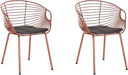 Beliani Zestaw 2 krzeseł metalowych z poduszką z ekoskóry czerwony miedziany Hoback