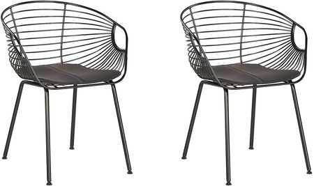 Beliani Zestaw 2 krzeseł metalowych do jadalni z poduszką z ekoskóry czarny Hoback