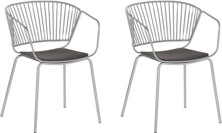 Beliani Zestaw 2 krzeseł do jadalni srebrny czarna poduszka na siedzenie z ekoskóry Rigby
