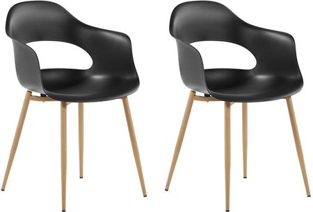 Beliani Zestaw 2 krzeseł do jadalni plastikowych drewniane nóżki czarny Utica