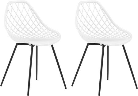 Beliani Zestaw 2 krzeseł do jadalni biały metalowe nogi ażurowe oparcie syntetyczne Canton