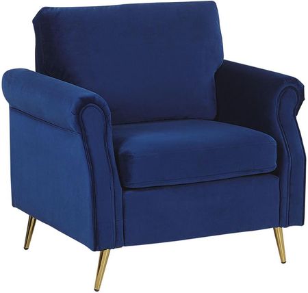 Beliani Fotel niebieski welurowy złote metalowe nogi okrągłe podłokietniki Vietas