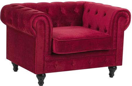 Beliani Nowoczesny fotel tapicerowany welur pikowany czerwony Chesterfield