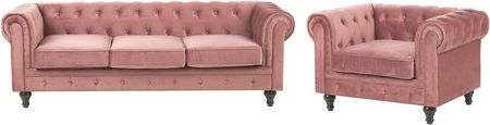 Beliani Klasyczny zestaw wypoczynkowy sofa fotel pikowany welur różowy Chesterfield