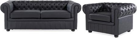 BELIANI Klasyczny zestaw wypoczynkowy sofa fotel pikowany skóra czarny Chesterfield