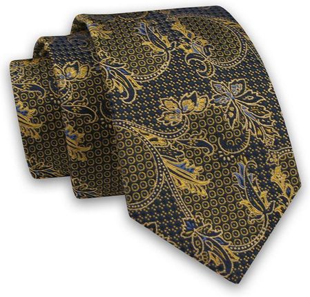 Granatowo-Żółty Elegancki Męski Krawat -ALTIES- 7cm, Stylowy, Klasyczny, Wzór Orientalny KRALTS0521
