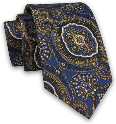 Granatowo-Żółty Elegancki Męski Krawat -ALTIES- 7cm, Stylowy, Klasyczny, Wzór Orientalny KRALTS0512