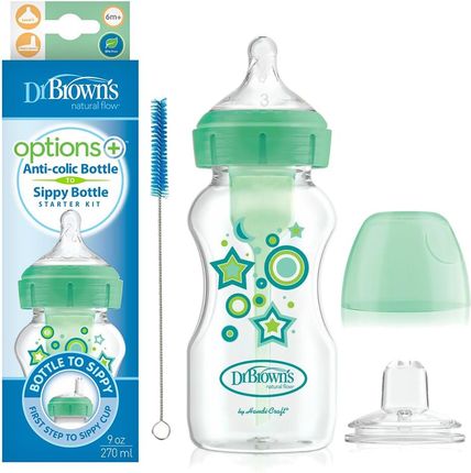 DR BROWN'S Options+ Zestaw Od butelki do kubka z szeroką szyjką zielony 1szt.