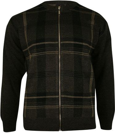 Sweter Na Zamek Brązowy Męski Rozpinany Ze Stójką Dziergany Wzór Geometryczny 