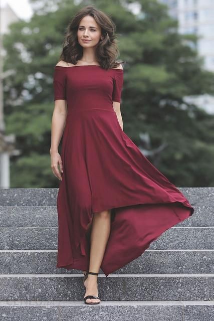 Lenitif Asymetryczna Sukienka Z Opuszczonymi Ramiączkami S Czerwony - Ceny  i opinie 