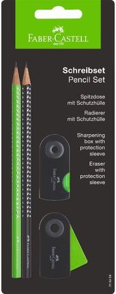 ZESTAW SPARKLE & SLEEVE FABER-CASTELL: 2 OŁÓWKI, TEMPERÓWKA I GUMKA (KOLORY: CZARNY I ZIELONY)