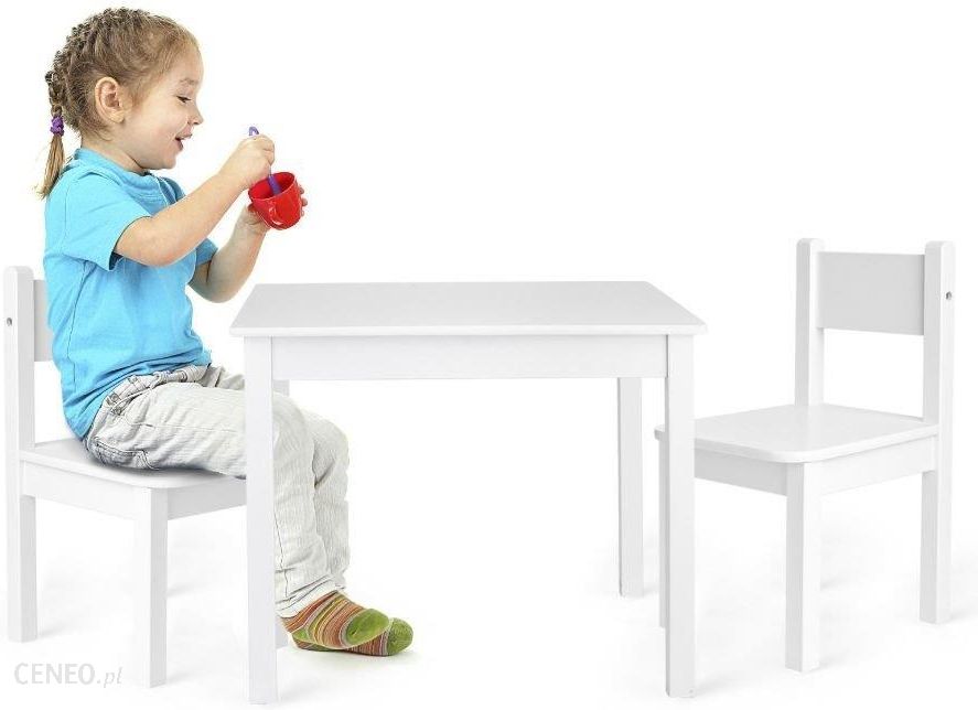Drewniany stolik dla dzieci i dwa krzesełka White  meble do pokoju dziecięcego