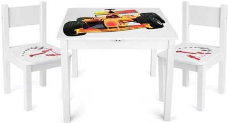 Drewniany stolik dla dzieci i dwa krzesełka Wyścigówka  meble do pokoju dziecięcego