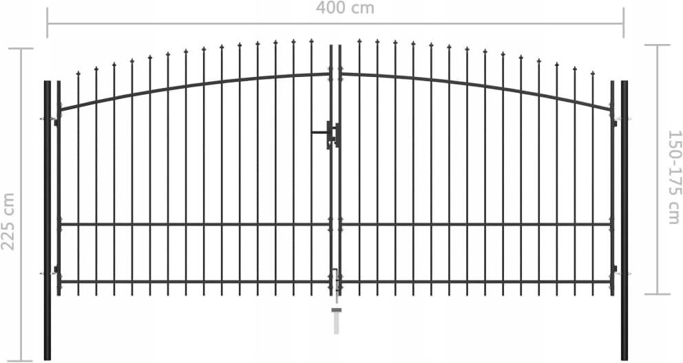 Brama dwuskrzydłowa z grotami, 400 x 225 cm - zdjęcie 2 Brama dwuskrzydłowa z grotami, 400 x 225 cm