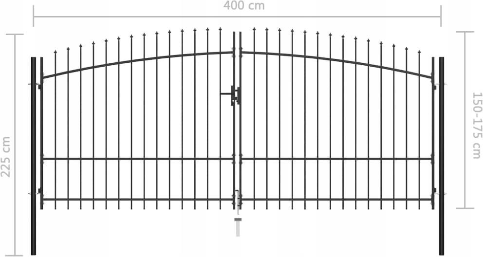 Brama dwuskrzydłowa z grotami, 400 x 225 cm