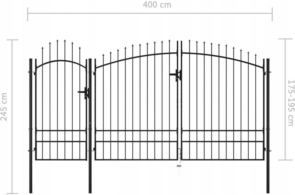 Brama ogrodzeniowa, stalowa, 2,45 x 4 m, czarna - zdjęcie 2 Brama ogrodzeniowa, stalowa, 2,45 x 4 m, czarna