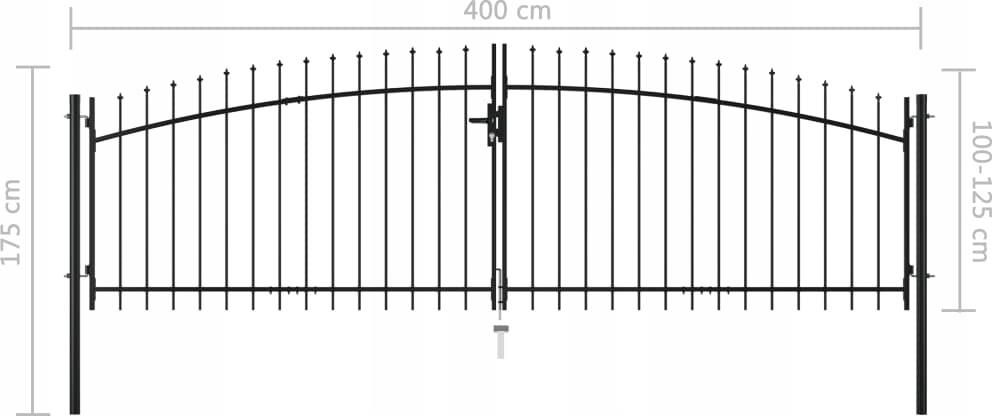 Brama dwuskrzydłowa z grotami, 400 x 175 cm - zdjęcie 4 Brama dwuskrzydłowa z grotami, 400 x 175 cm
