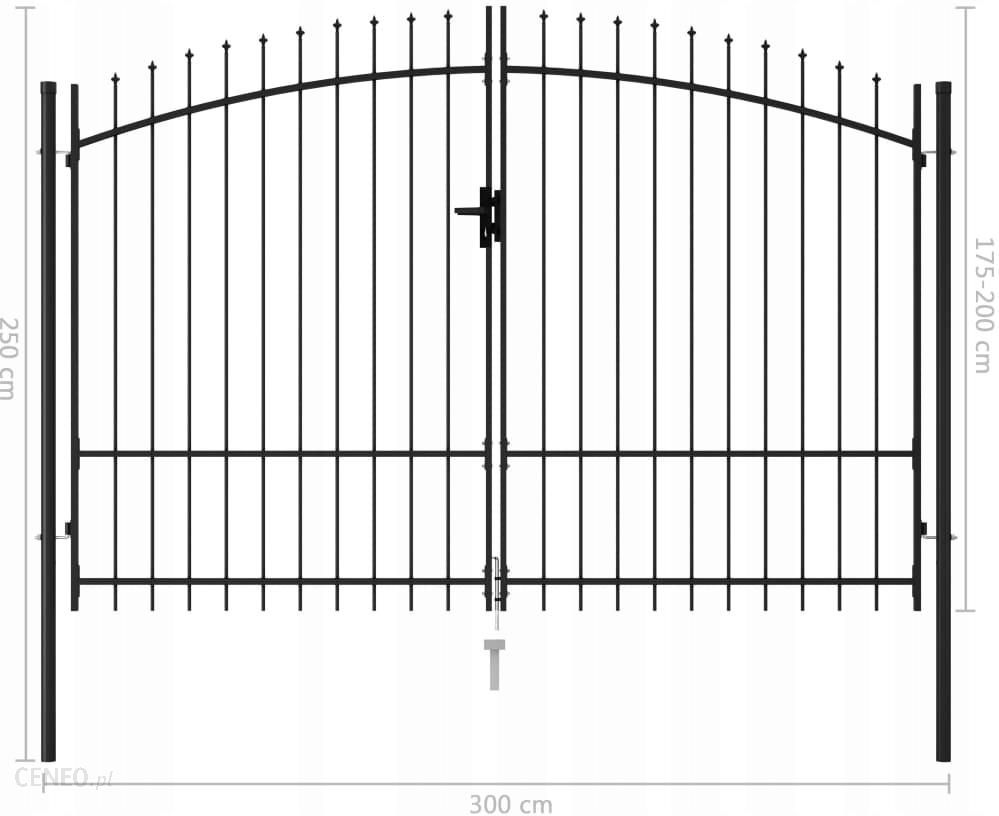Brama dwuskrzydłowa z grotami, stalowa, 3x2 m, cza