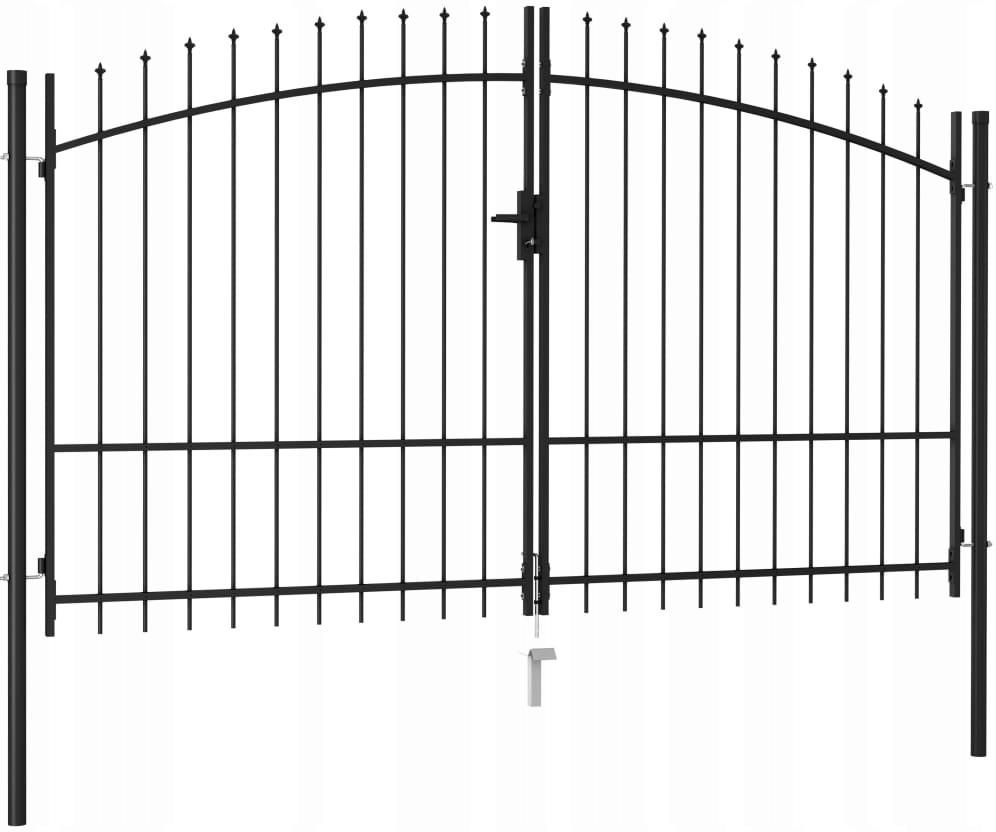 Brama dwuskrzydłowa z grotami, stalowa, 3x2 m, cza - zdjęcie 2 Brama dwuskrzydłowa z grotami, stalowa, 3x2 m, cza