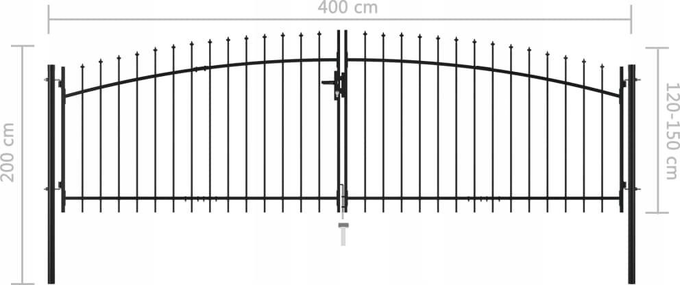Brama dwuskrzydłowa z grotami, 400 x 200 cm - zdjęcie 3 Brama dwuskrzydłowa z grotami, 400 x 200 cm