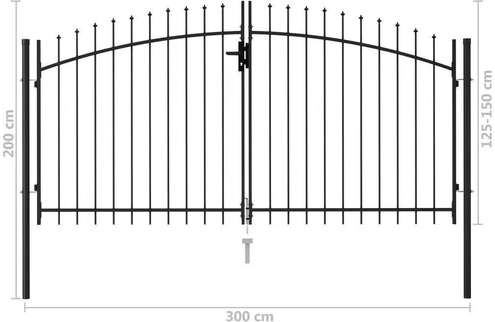 Brama dwuskrzydłowa z grotami, stalowa, 3x1,5 m, c