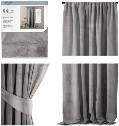 Ameliahome Zasłona Velvet Na Taśmie 140X270 1Szt Srebrny