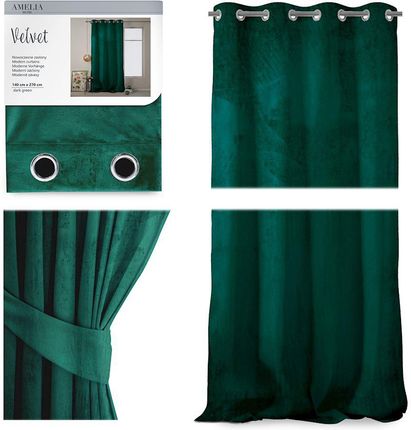 Ameliahome Zasłona Velvet Na Przelotkach 140X270 1Szt Zieleń