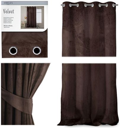 Ameliahome Zasłona Velvet Na Przelotkach 140X270 1Szt Brąz