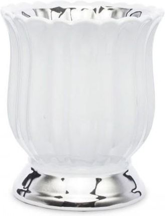 Osłonka ceramiczna Biała Ze Srebrnym Zdobieniem 17,5x15,5x15,5cm