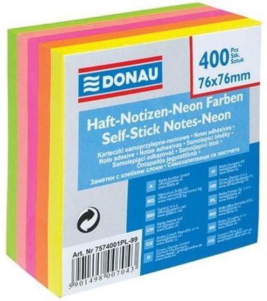 Donau Notes Samoprzylepny 76X76Mm Mix Kolorów Neonowych 400 Karteczek