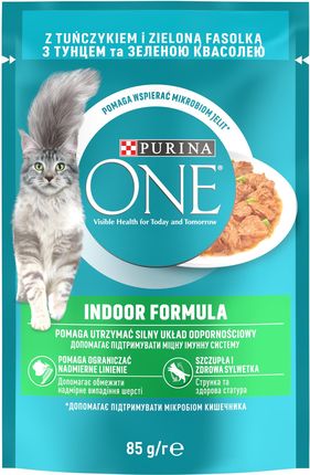 PURINA ONE Indoor Formula Karma dla kotów z tuńczykiem i zielona fasolką 85G