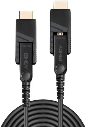 Lindy 38324 Hybrydowy kabel optyczny światłowodowy HDMI 2.0 18G z wymiennymi/odłączanymi wtykami HDMI i DVI 50m
