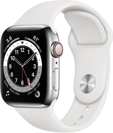 Apple Watch 6 Cellular Koperta 40mm Srebrna ze Stali Nierdzewnej z Paskiem sportowym Białym (M06T3WBA)