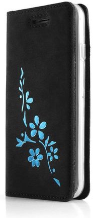 Surazo Smart Magnet RFID Nubuk Czarny Kwiaty turkusowe do Sony Xperia XZ2 Compact (51493D)