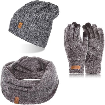 Męska czapka zimowa i komin + rękawiczki komplet zimowy brodrene 3w1