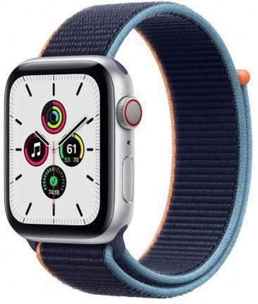 Apple Watch SE Cellular Koperta 44mm Srebrna z Aluminium z Opaską Sportową Niebieską (MYEW2WBA)