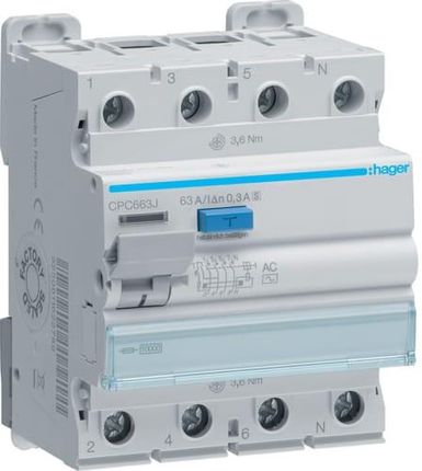 Hager Rccb Wyłącznik Różnicowoprądowy 3P+N 63300M10Ka (CPC663J)
