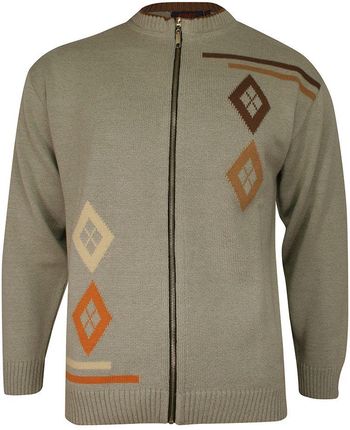 Sweter Beżowy Zapinany Na Zamek Wzór Geometryczny Ze Ściągaczami Kings Męski 
