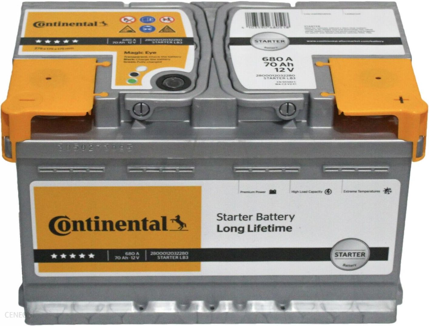 Continental 2800012022280 Starter Batterie 12V 70Ah 680A B13