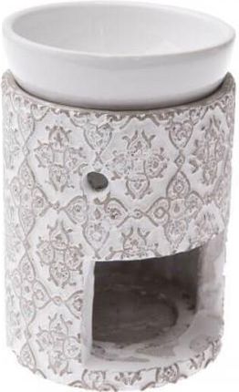 Kominek ceramiczny 9,5x12x9,5cm biały z beżowymi zdobieniami