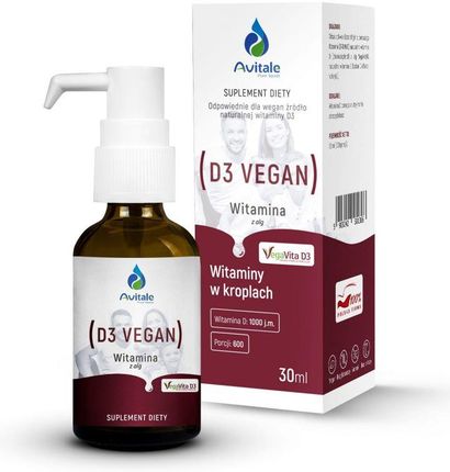 Avitale Witamina D3 1000 Iu Wegańska D3 Vegan 30 Ml