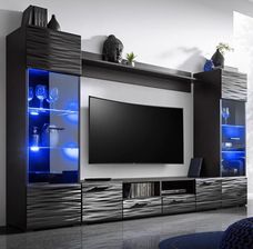 Zdjęcie CZARNA MEBLOŚCIANKA POŁYSK 3D WITRYNA RTV 260CM - Suchań