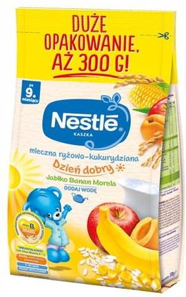 Nestle Kaszka Dzień Dobry Mleczna Ryżowo-Kukurydziana Jabłko Banan Morela dla niemowląt po 9 Miesiącu 300g