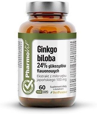 Pharmovit Ginkgo Biloba 24% Glikozydów Flawonowych Miłorząb Japoński Ekstrakt 100 Mg 60 Kaps.
